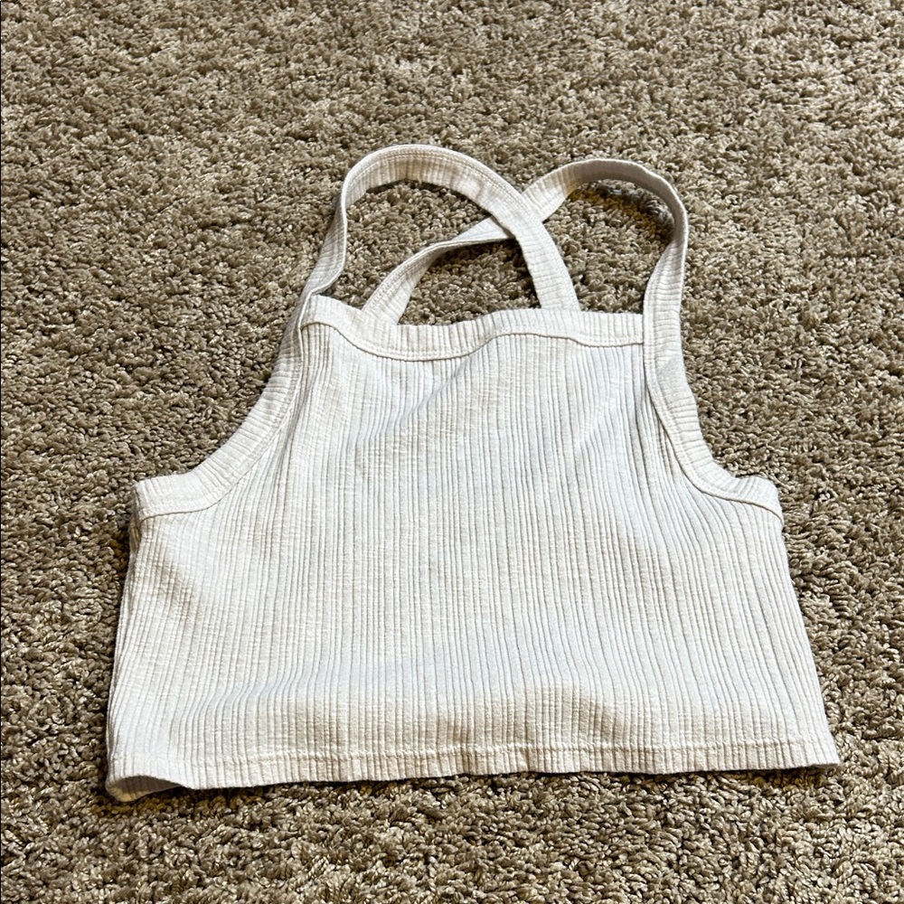 American Eagle Outfitters Cream Ribbed Tank Top